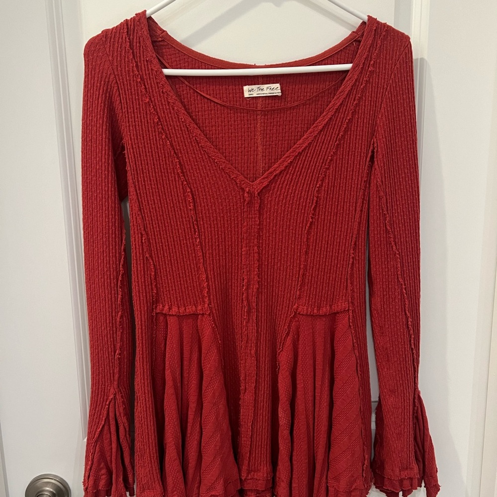 We The Free Deep Red Long Sleeve V-Neck Top